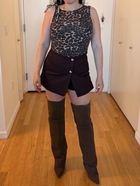 Zara High Waist Skort Brown Gold Mini Skirt M
